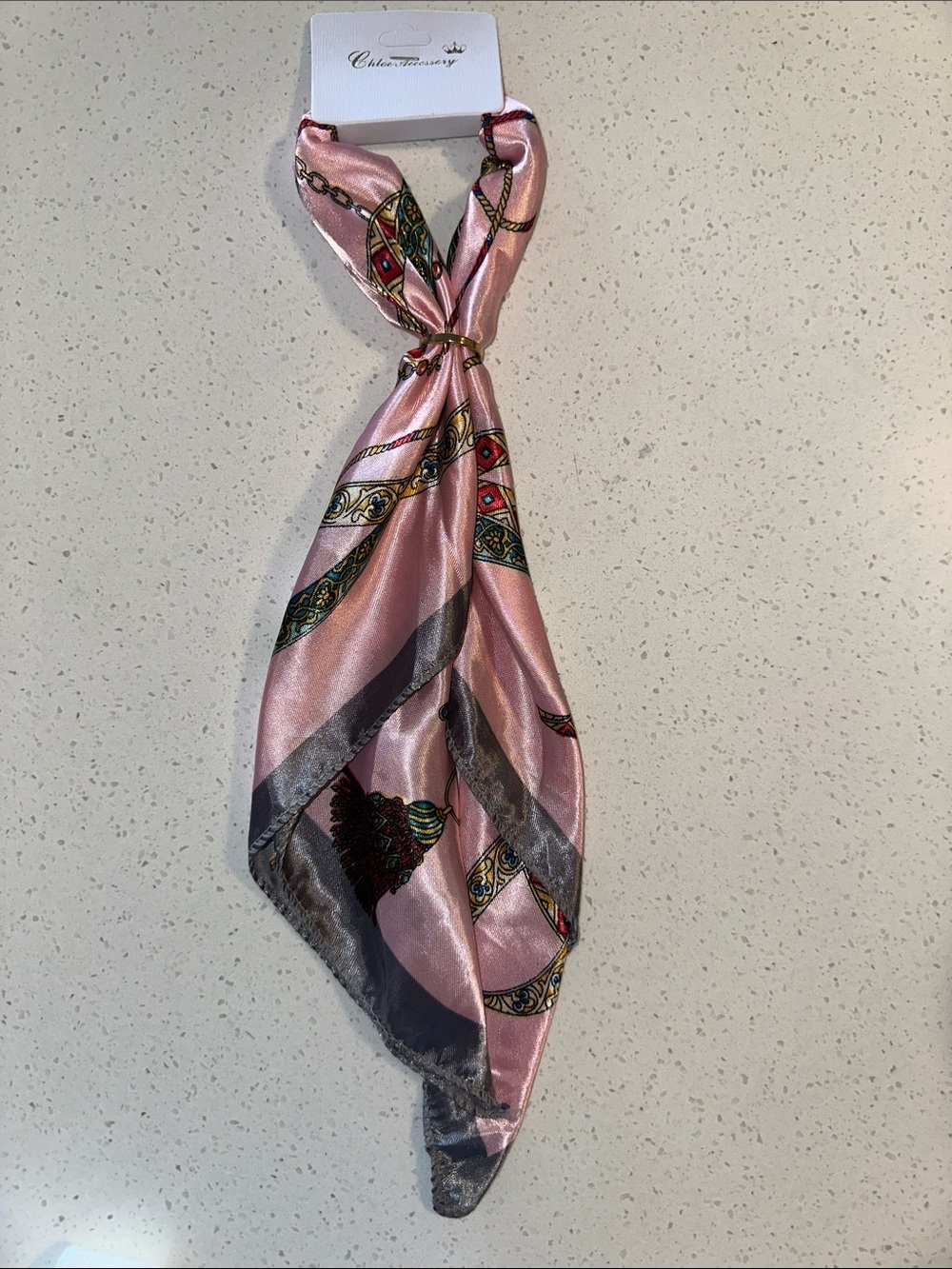 Chloe Accessary Pink Satin Patterned Neck Scarf
